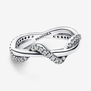 Women's Sparkling Intertwined Wave Ring Sterling Silver Movement of Ocean Waves